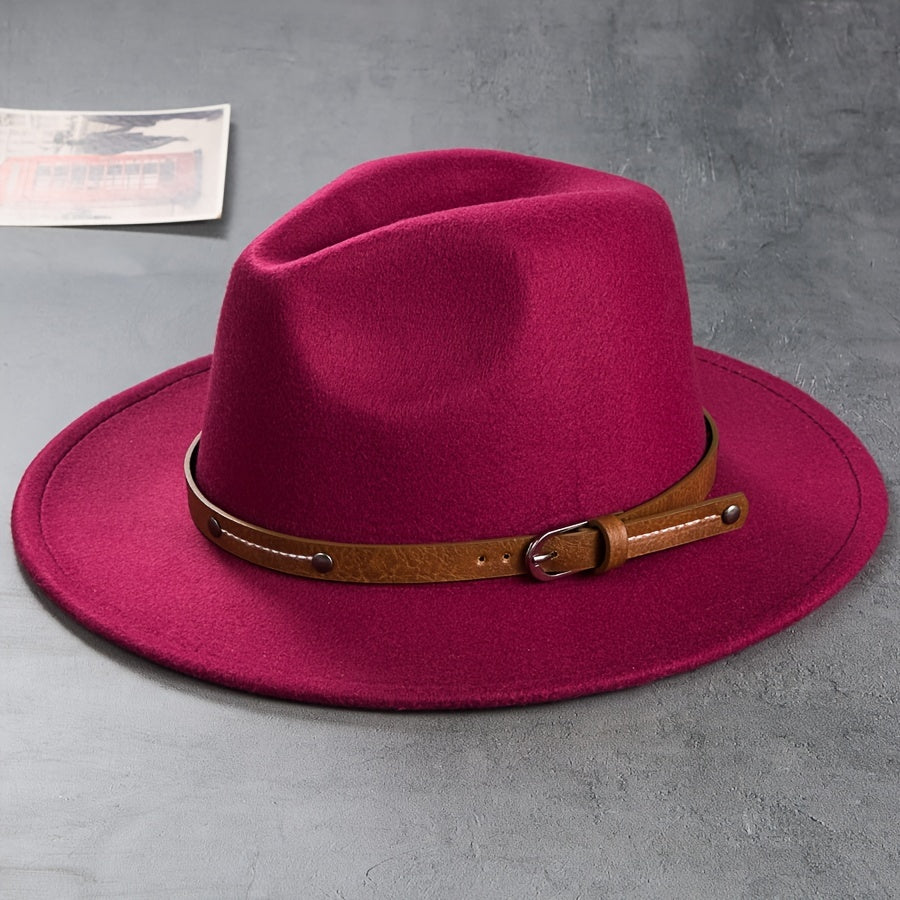 Men's Retro Felt Top Hat, Leather Buckle Accessory, Jazz Hats