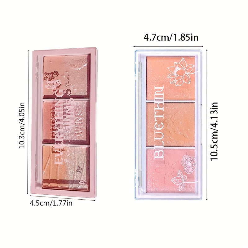 3-in-1 Triple Color Blush Palette - Natural Nude Makeup for Daily Use - Lightweight, Pearlescent, Rouge Contour, Multi-Tonal, Long-Lasting, Easy to Apply Blush for Women