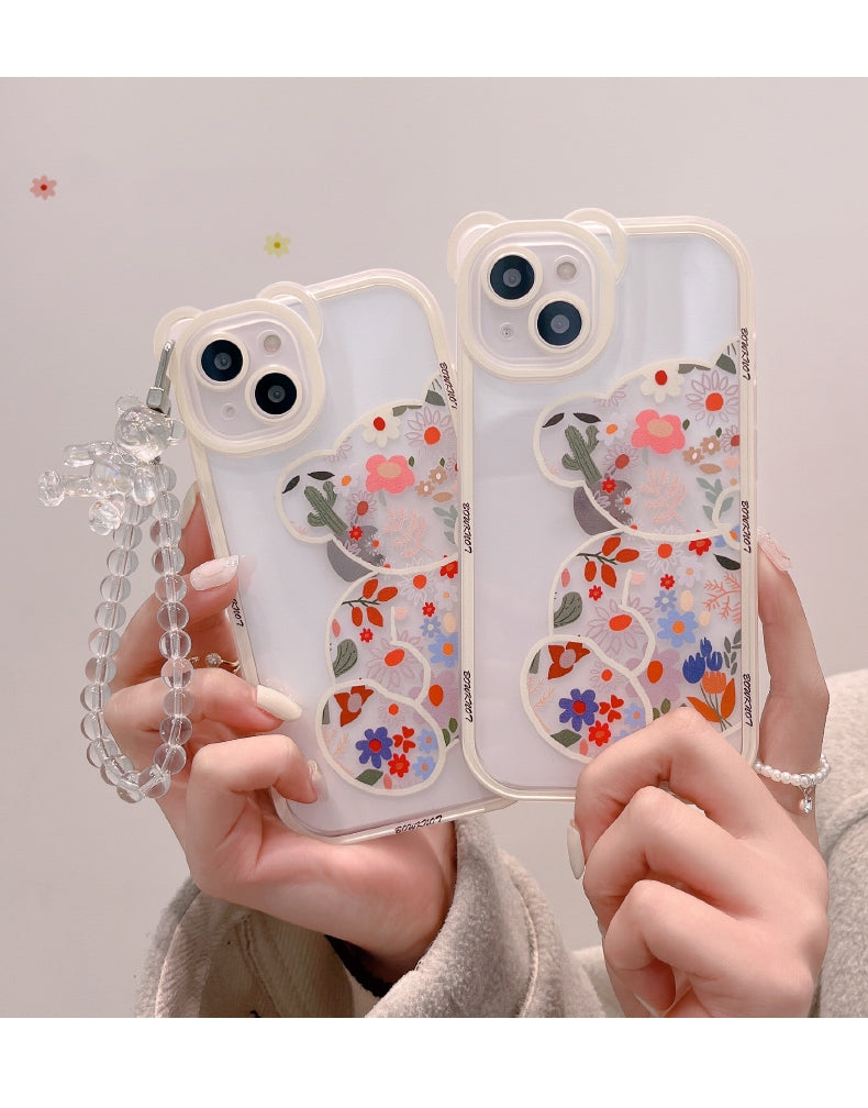 Transparent Phone Case with 3D Bear Ear Flower Design, Compatible with Iphone Models 13, 11, 14 Pro Max, 12, XR, X, XS, And 7, Offering Soft