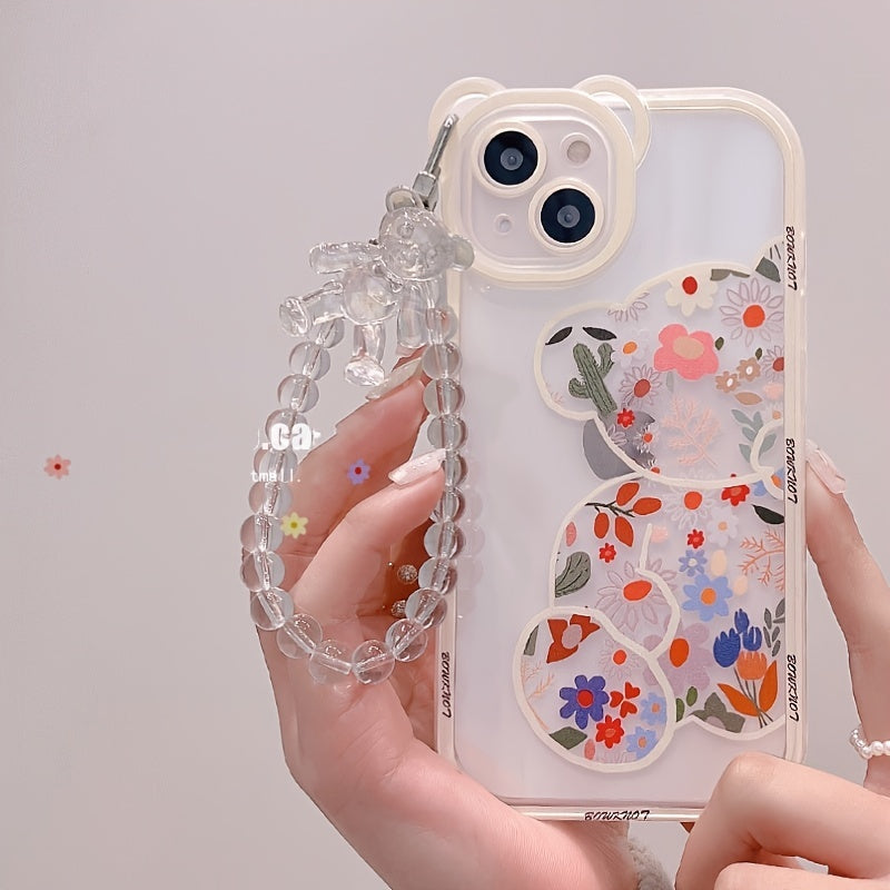 Transparent Phone Case with 3D Bear Ear Flower Design, Compatible with Iphone Models 13, 11, 14 Pro Max, 12, XR, X, XS, And 7, Offering Soft