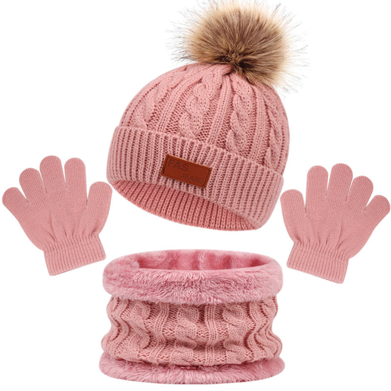 3pcs Youngsters Knitted Thermal Beanie Hat & Gloves & Scarf Set for Winter Warm Accessories