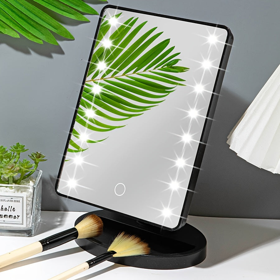 1PC Rotating Touch Screen Makeup Mirror with 16LED Lights - 3-Speed Adjustable Brightness, USB/Battery Dual Power, Portable Vanity Mirror for Bedroom, Dormitory, and Travel