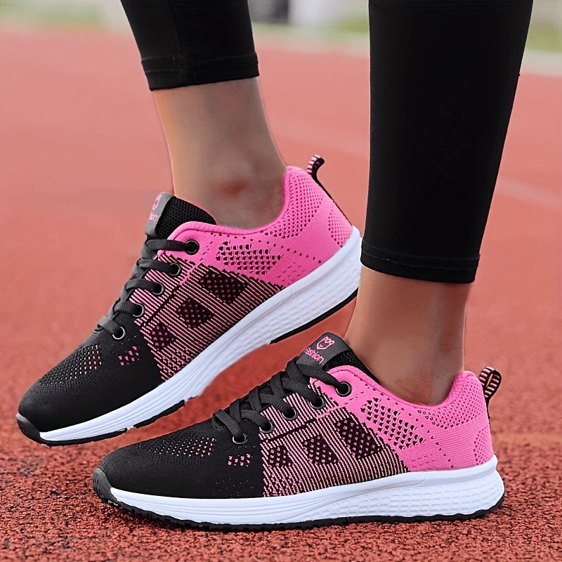 Women's Lightweight Mesh Athletic Sneakers - Breathable, Lace-Up Running Shoes with EVA Sole, Fashionable Black Casual Walking Footwear
