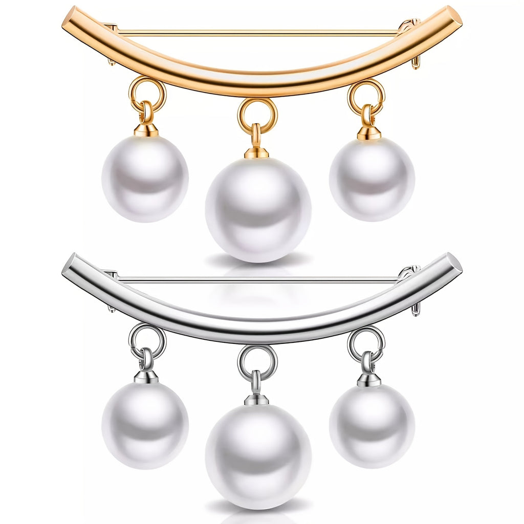 1pc Fashion Pearl Fixed Collar Clip Charm Safety Pin Brooch Sweater Cardigan Clip Chain Brooch Jewelry