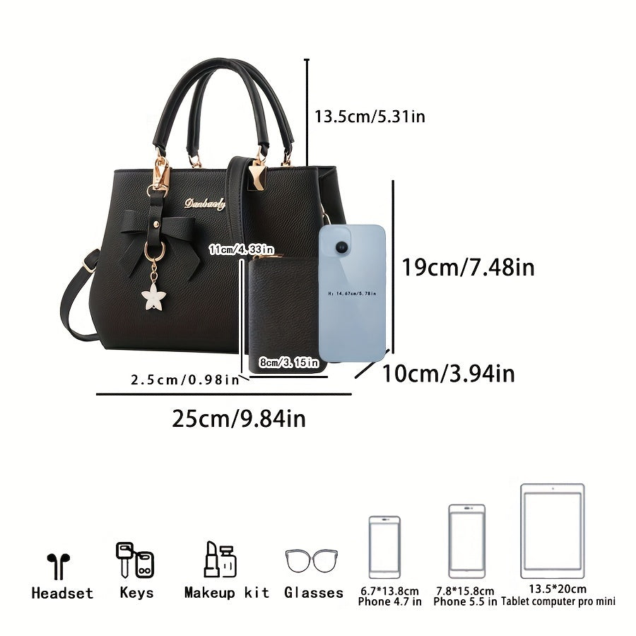Bow Decor Handbags For Women, Trendy Crossbody Bag With Coin Purse, Top Handle Satchel Purse For Office