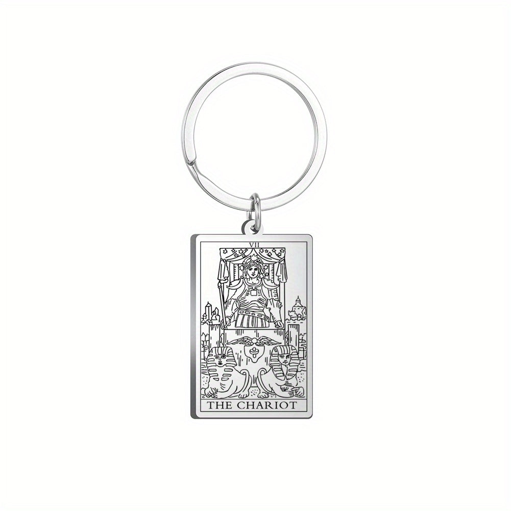 Vintage Stainless Steel Major Arcana Tarot Pendant Keychain - Powerful Divination Tool and Fashion Accessory