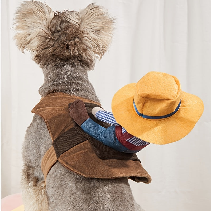 Funny Cowboy Rider Pet Costume for Small and Medium Dogs and Cats - Perfect for Halloween and Costume Parties