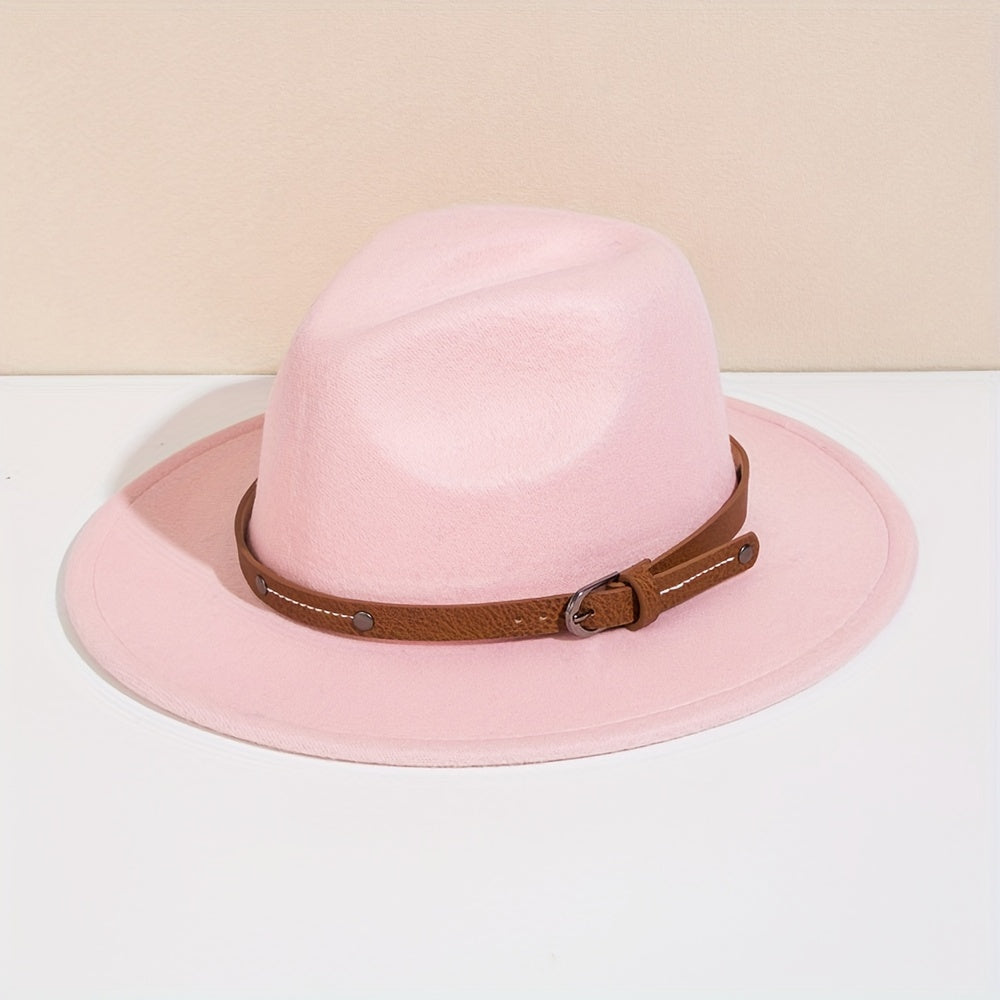 Men's Retro Felt Top Hat, Leather Buckle Accessory, Jazz Hats