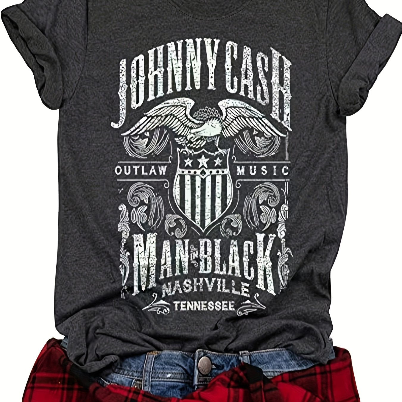 Vintage Country Music Festival Print T-Shirt, Retro Style Short Sleeve Crew Neck Casual Top For All Season, Women's Clothing