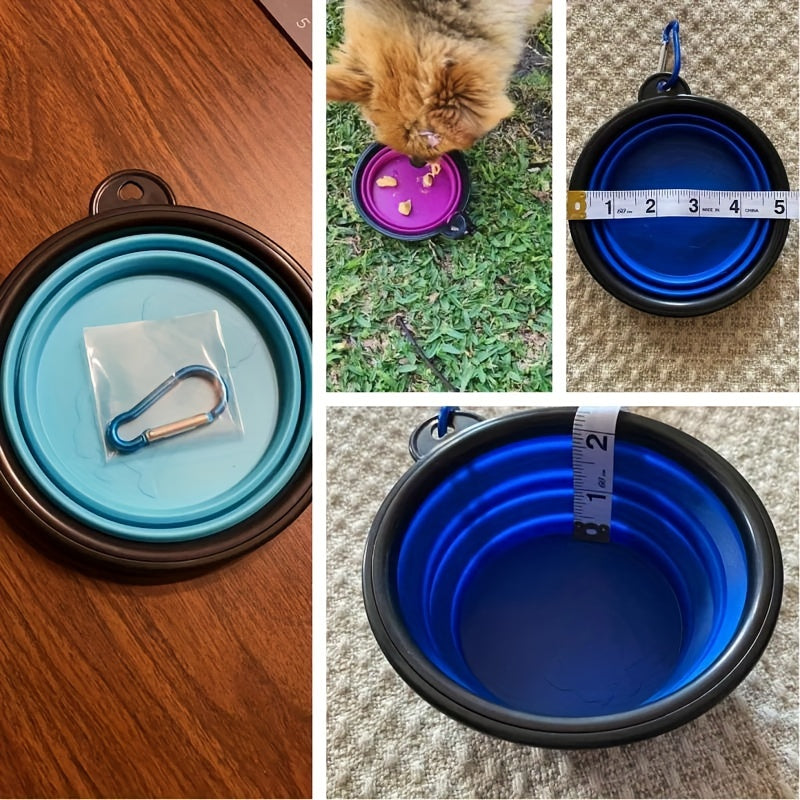 Portable Foldable Pet Bowl with Black Frame, 350ml TPR Dog Food Dish for Outdoors