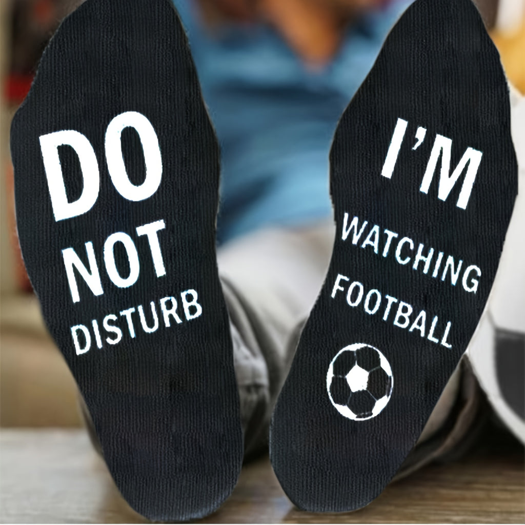 Men's Cotton Breathable Novelty Funny "Do Not Disturb" Football Theme Crew Socks