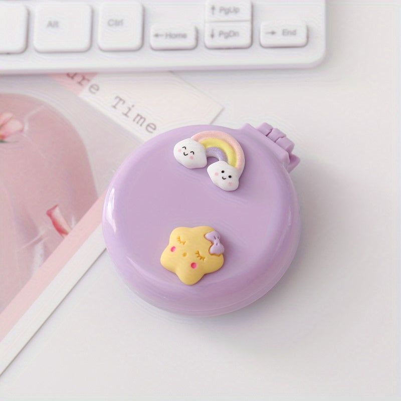Cute Folding Airbag Comb With Mirror Cartoon Round Pocket Hair Brush With Makeup Mirror Compact Travel Hairbrush Mini Hair Massage Comb For Women And Girls