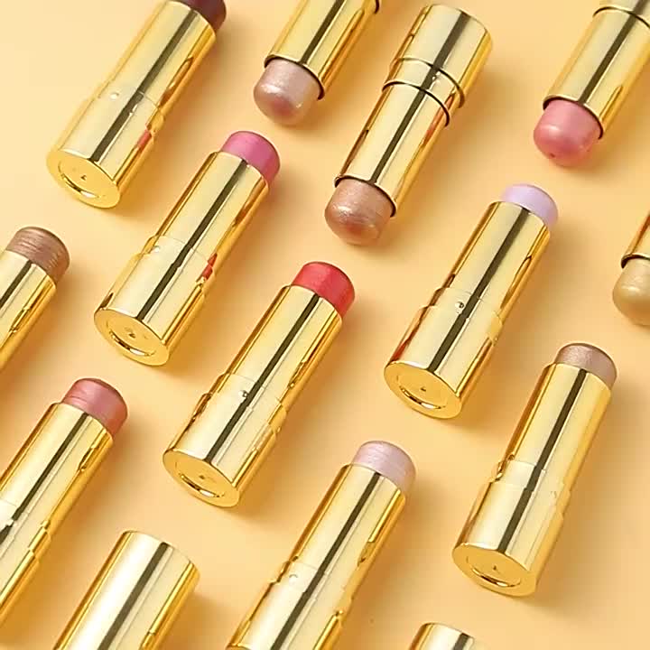 Multifunctional Highlighter Blush Stick - Brightening & Contouring Makeup Stick with Plant-Based Squalane, 3 Shades (Pink, Beige, Brown) for Cheeks, Lips, Eyes - Long-Lasting Shine, Easy Application, No Smudge, No Transfer, B