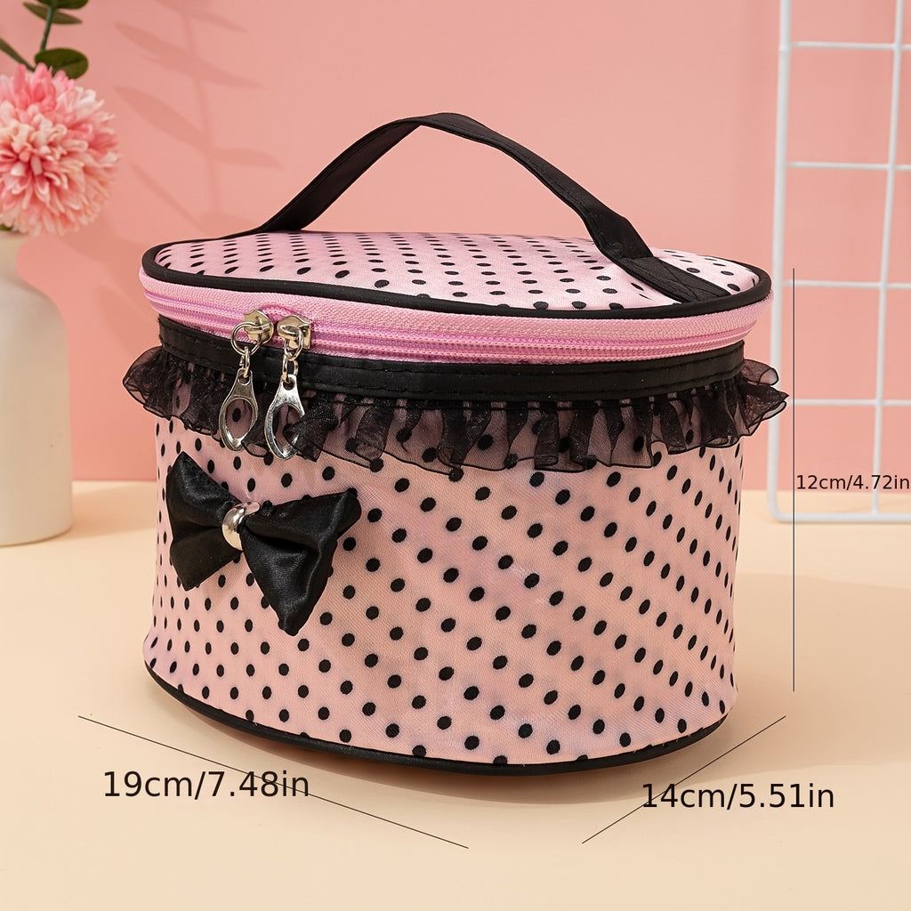 Stylish And Spacious Cosmetic Bag With Zipper And Dot Print - Perfect For Travel And Makeup Organization