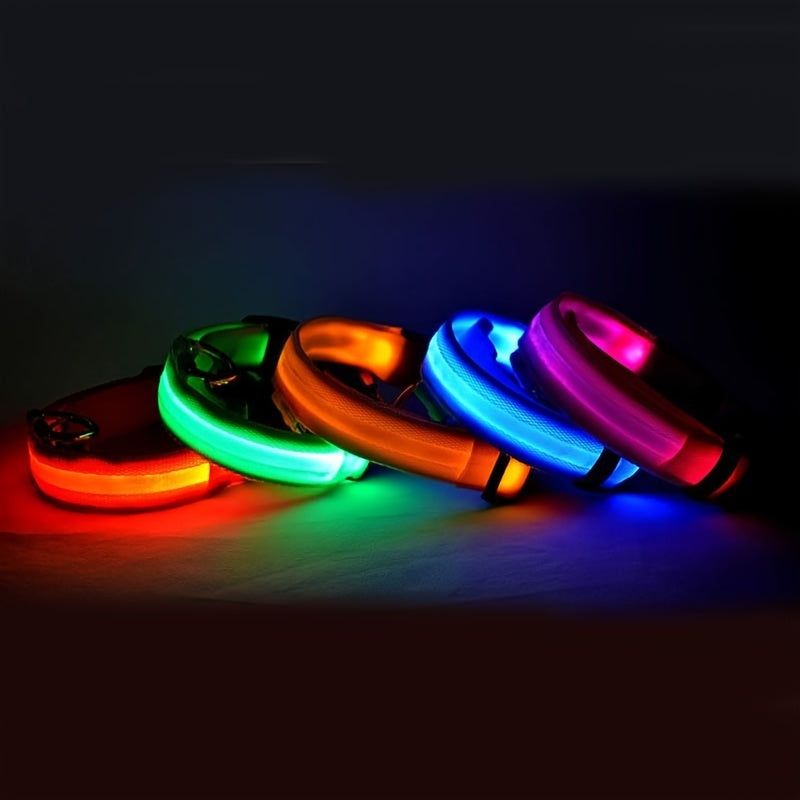 Reflective Light Up Dog Collar - Adjustable, Striped, Glowing for Night Safety and Visibility