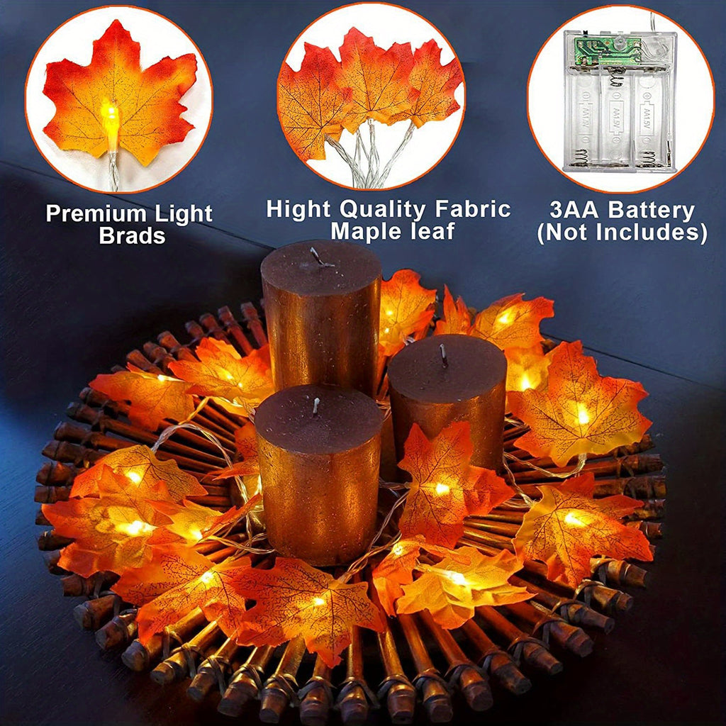 1pc Maple Leaf LED Fairy Lights - Warm White/Cool Yellow/Red Glow, -in-Free -Free Switch-Controlled / String Lights for Stair Railings, Fence, Party, Thanksgiving, Halloween, Fall & Autumn Tree Decorations (Plastic