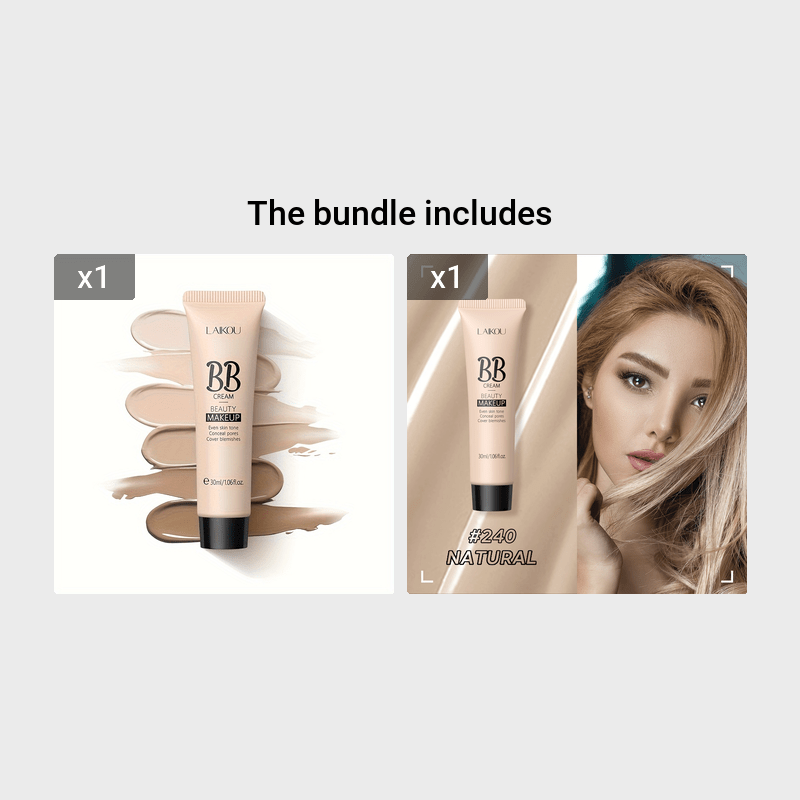 LAIKOU Waterproof BB Cream Full Coverage Concealer, Natural/Ivory/Tan 30ml, Long Lasting Foundation Make Up, Oil Control, Even Skin Tone, Hide Pores