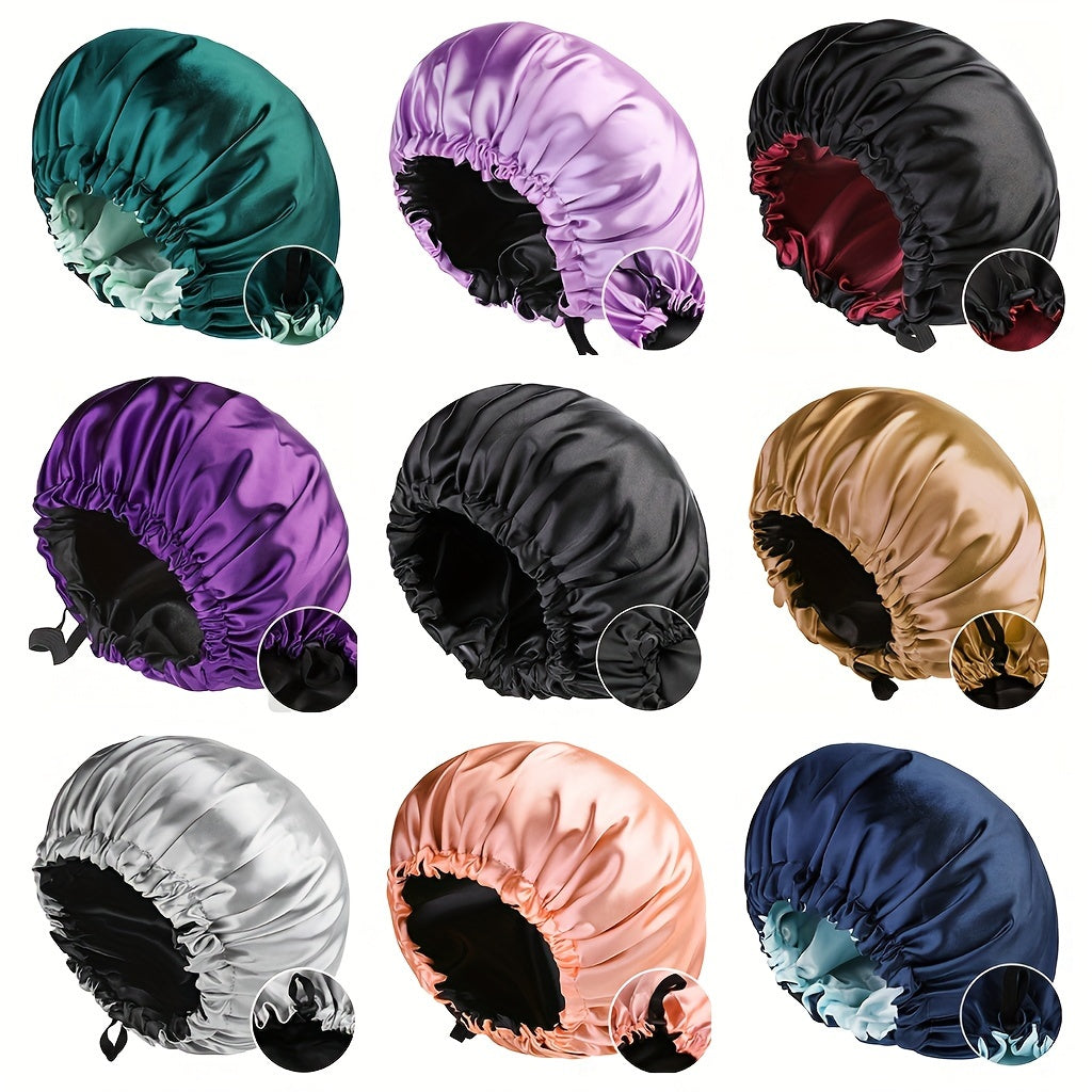 Satin Bonnet For Sleeping Adjustable Bonnet For Curly Hair Bonnets Double Layer Large Satin Lined Sleep Cap For Women