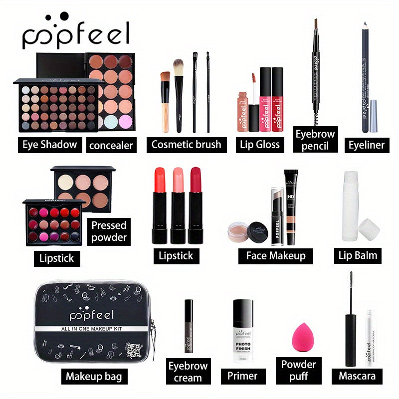 POPFEEL's Ultimate 24pc Brown Makeup Collection - High-Pigment Kit for Face, Eyes & Lips, Ideal Gift