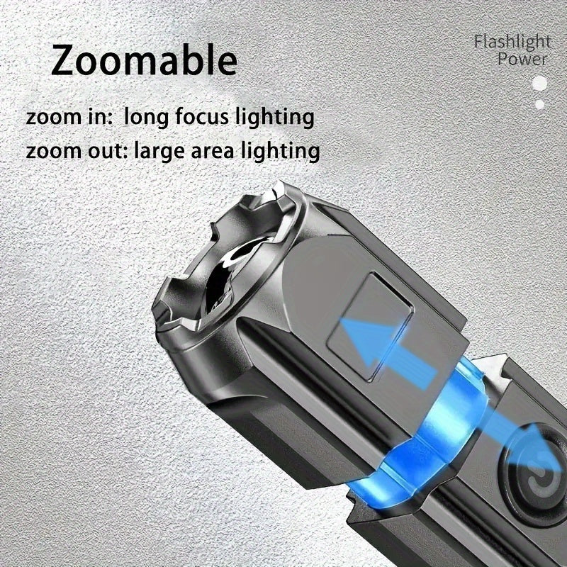 Baihuibri Flashlight, Powerful Variable Focus Multifunctional Portable, Telescopic Zoom Light Rechargeable, Suitable for Outdoor Lighting Work Exploration Hiking, 1 pc