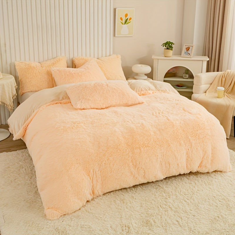 [Plush Duvet Cover Set] 3pcs Multicolor Plush Duvet Cover Set - Soft And Warm Bedding For Bedroom, Guest Room, And Dorm Decor