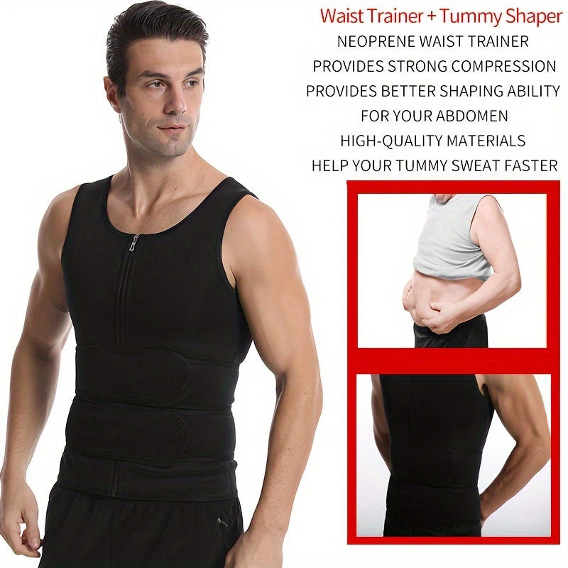Men's Compression Sweat Sauna Vest, New Slimming Suit For Students, Waist Belts Body Shaper Back Support Tank Top For Workout Fitness Gym