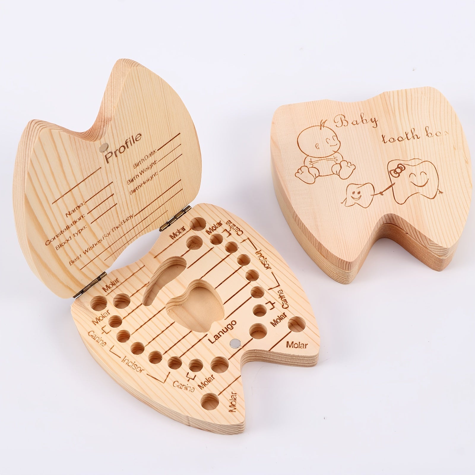 Wooden Baby Kids Tooth Storage Box, Tooth Wooden Box Organizer, Milk Teeth Wooden Storage Collecting Teeth Umbilical Cord Box 4.65*4.53*.1.1inch/11.8*11.8*2.8cm, Christmas, Halloween, Thanksgiving Day Gift
