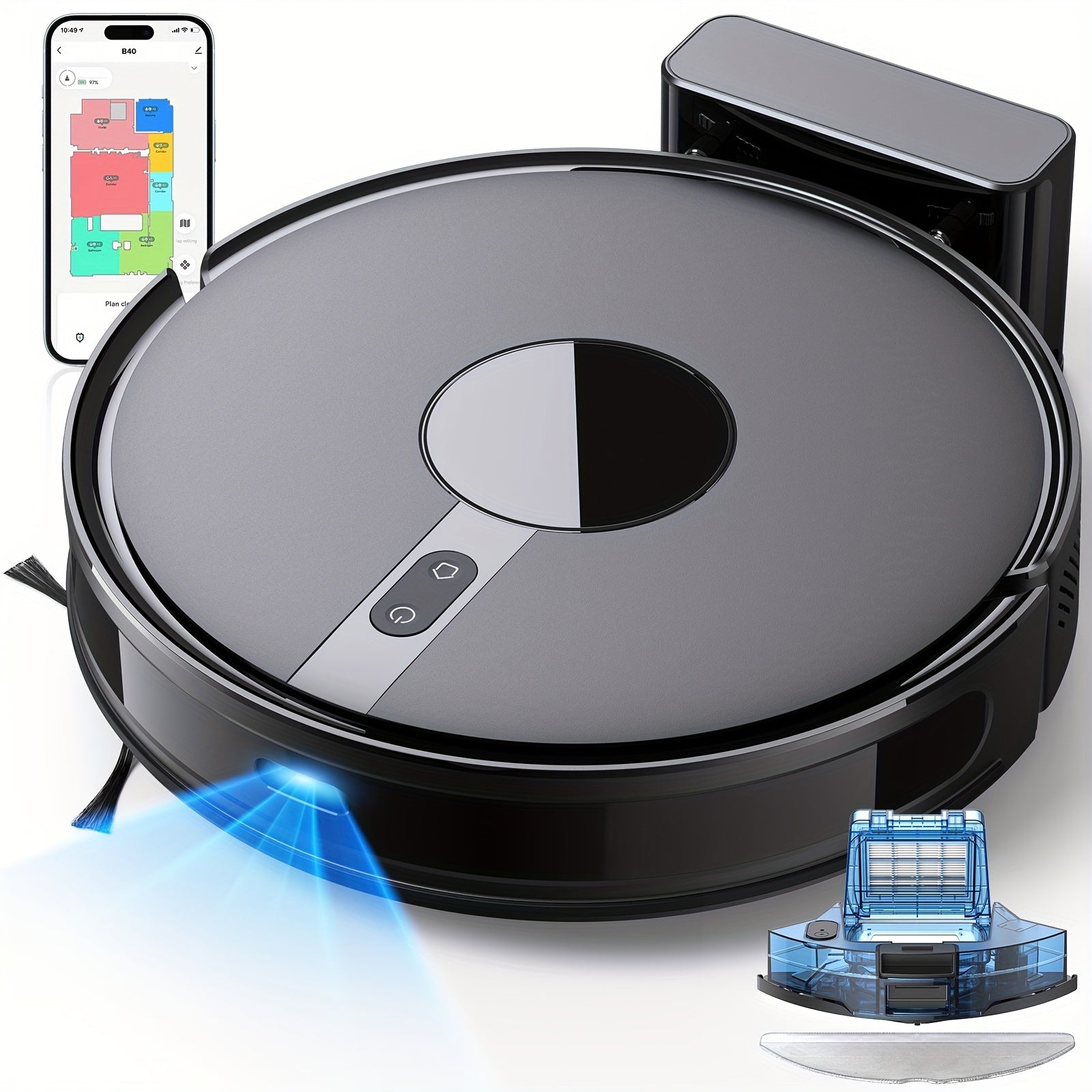 Lubluelu 6500Pa Robotic Vacuum, Robot Vacuum Cleaner And Mop Combo, 180Mins Max, 62dB, 34 No-Go Zones for Pet Hair Carpets Floor - B40/L15Ultra