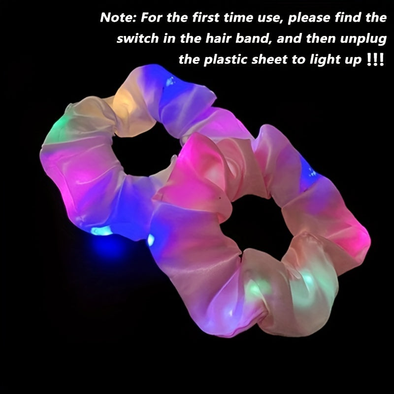 Women LED Luminous Scrunchies Ponytail Headwear Elastic Hair Tie Solid Color Party Hair Accessories For Music Festival