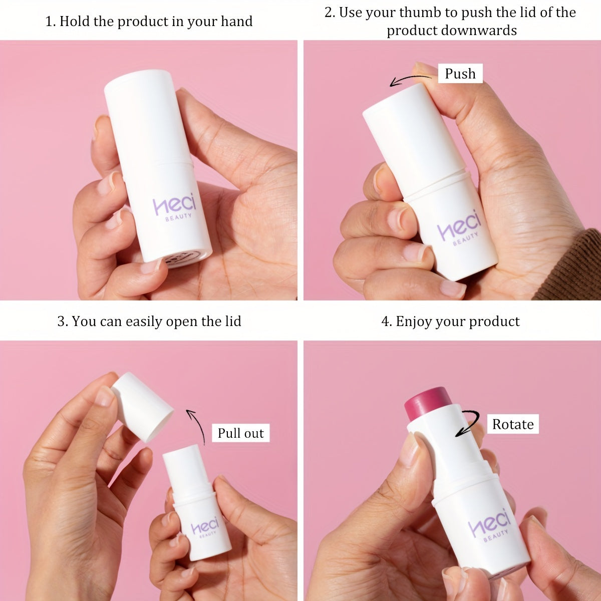 3-in-1 Waterproof Makeup Stick: Blush, Eyeshadow, Lipstick - Lasts All Day, Moisturizes & Brightens in Berry, Coral, Pink