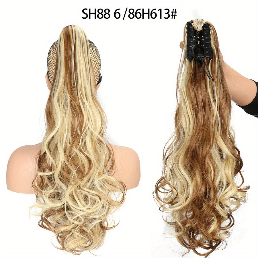 Long Wavy Ponytail Extensions - 22 Inch Claw Clip In Synthetic Hair Piece For Women - Add Volume And Style To Your Hair Halloween Christmas