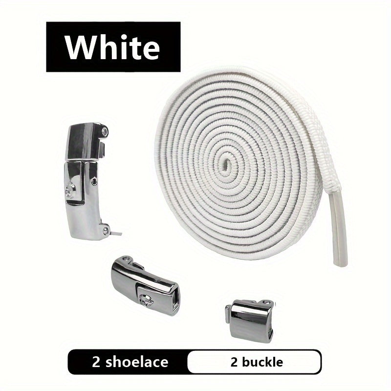 1Pair Elastic No-Tie Shoelaces, Lazy Metal Lock Laces For Women & Men