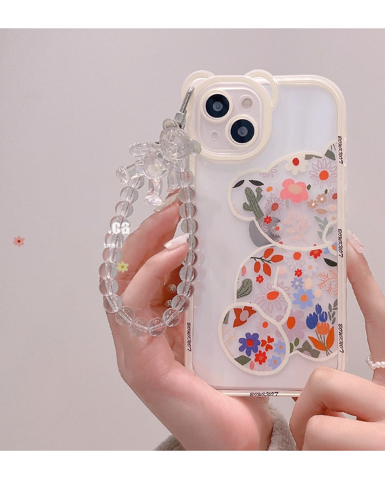 Transparent Phone Case with 3D Bear Ear Flower Design, Compatible with Iphone Models 13, 11, 14 Pro Max, 12, XR, X, XS, And 7, Offering Soft