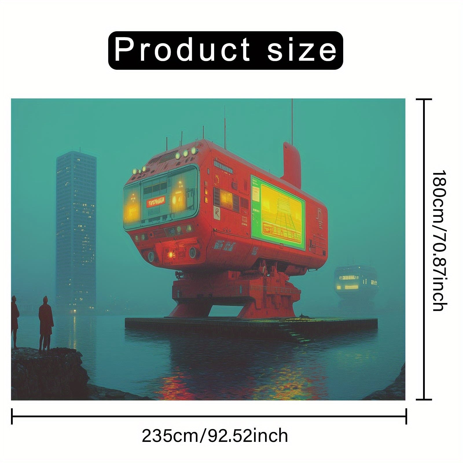 1pc Futuristic Red Robot Cityscape Backdrop - Vibrant Polyester Photo Wall Decoration for Living Room, Bedroom, Office & Party Decor | Easy to Use Indoor/Outdoor | Cyberpunk Theme with Neon Lights & Urban Skyline, Bedroom Bac