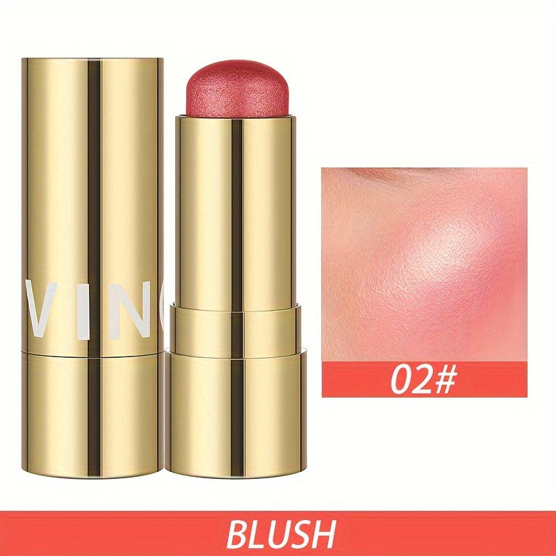 Multifunctional Highlighter Blush Stick - Brightening & Contouring Makeup Stick with Plant-Based Squalane, 3 Shades (Pink, Beige, Brown) for Cheeks, Lips, Eyes - Long-Lasting Shine, Easy Application, No Smudge, No Transfer, B