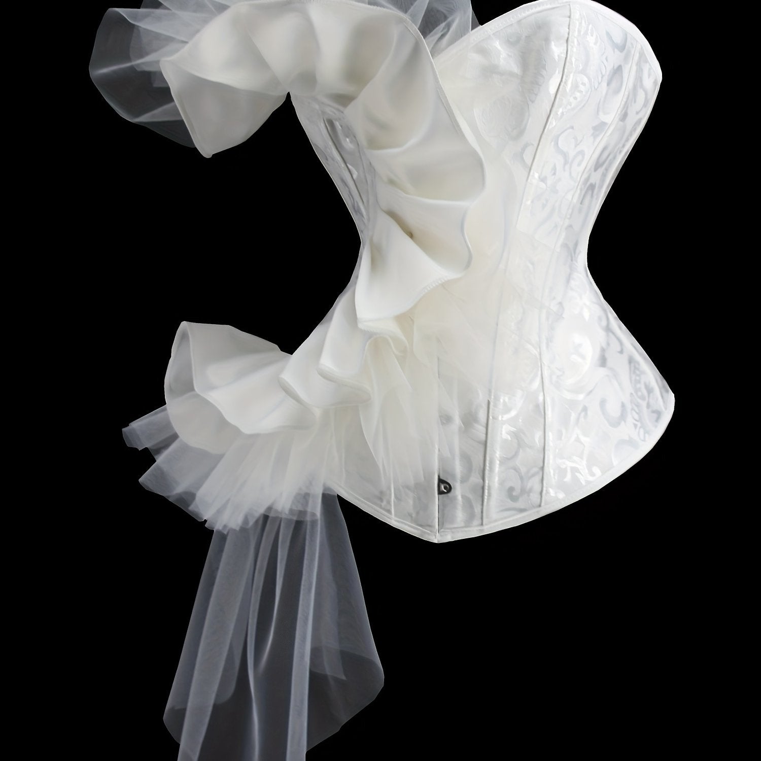 Ruffle Strapless Corset Bustier, Tummy Control Lace Up Jacquard Body Shaper, Women's Lingerie & Shapewear