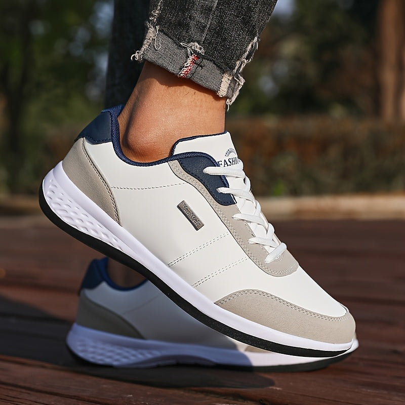 VanWeir Lightweight Men'S Shoes - Navy Blue & White, Stable Lace-Up Sneakers with MD/TPR Sole, Breathable Fabric Lining for Outdoor Sports, Hiking & Casual Wear