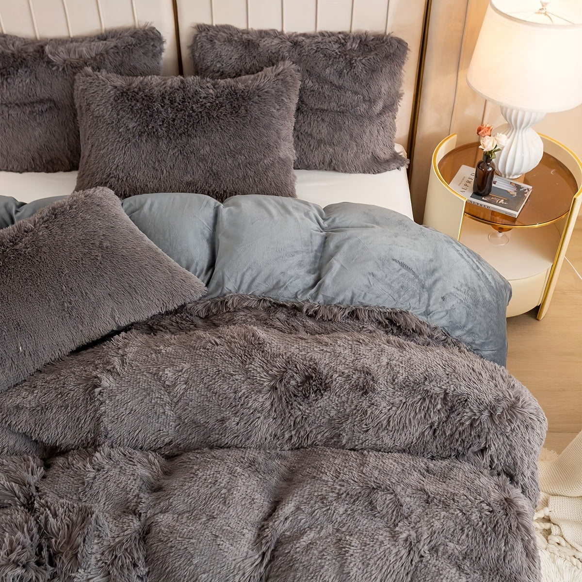 [Plush Duvet Cover Set] 3pcs Multicolor Plush Duvet Cover Set - Soft And Warm Bedding For Bedroom, Guest Room, And Dorm Decor