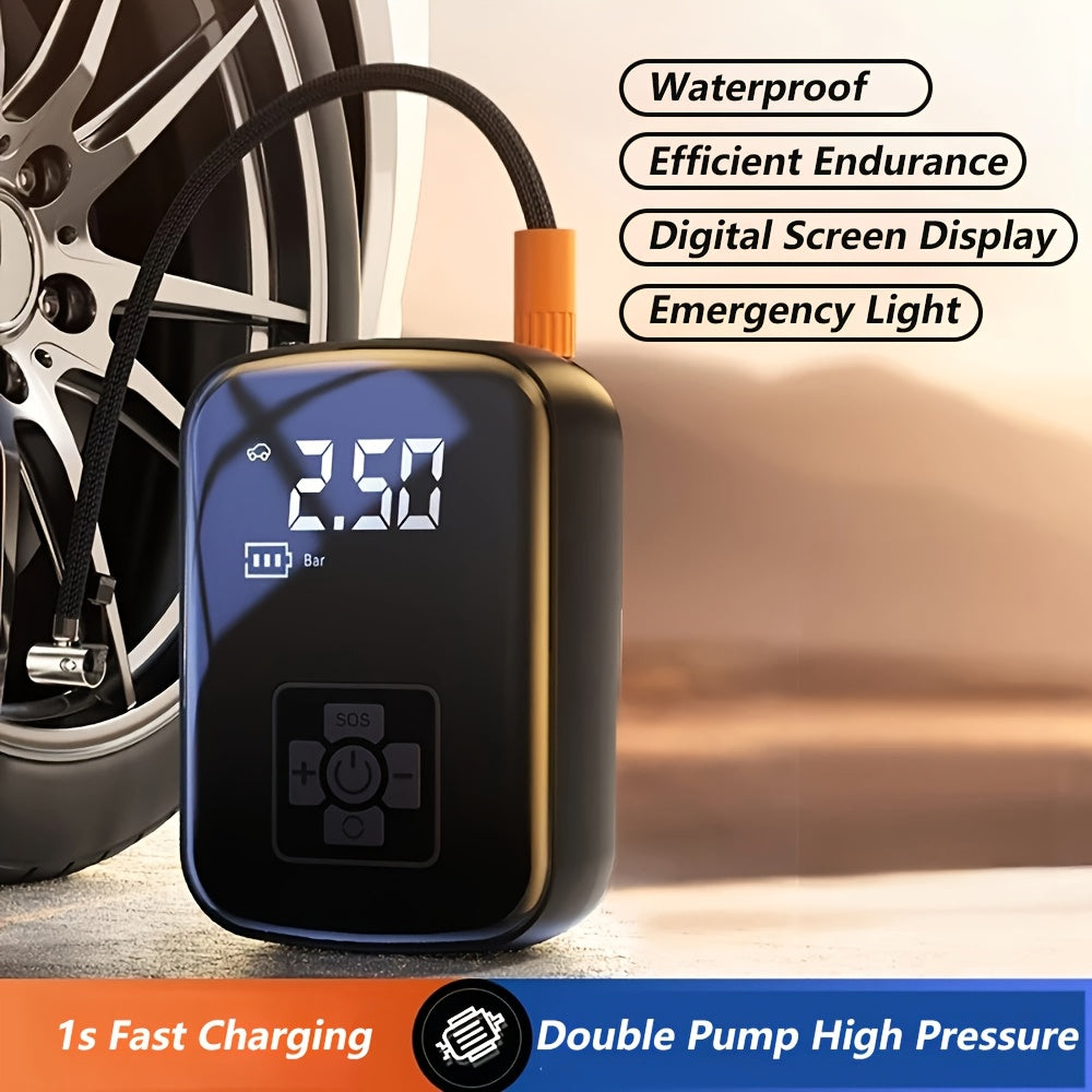 A Portable Car Air Compressor with a Wireless Handheld Pump And Light, Suitable for Inflating And Compressing Tires of And Motorcycles.