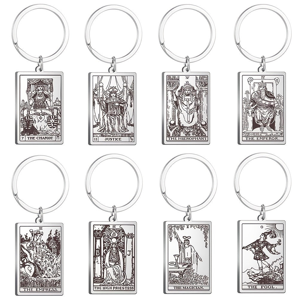 Vintage Stainless Steel Major Arcana Tarot Pendant Keychain - Powerful Divination Tool and Fashion Accessory