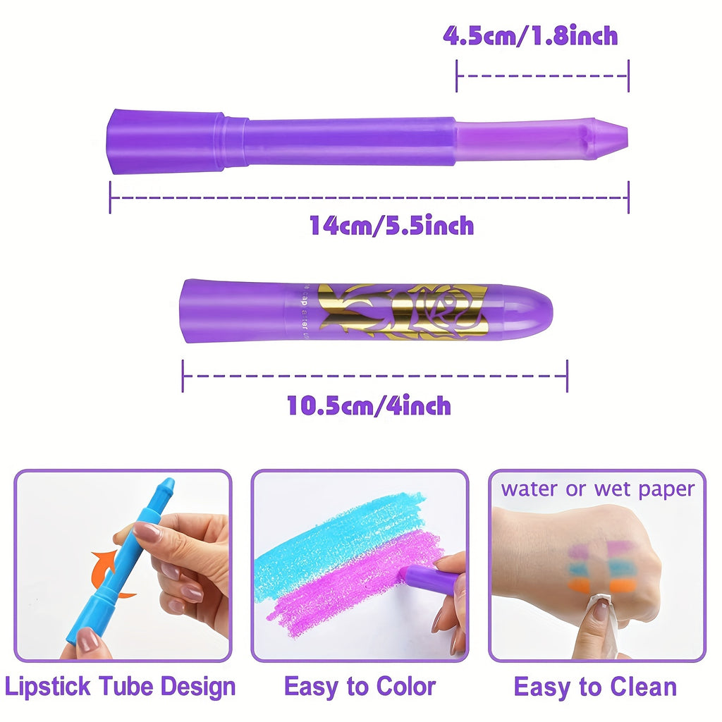 12 Pcs Glow In The Dark Body Face Paint Neon Glow In The Black Light UV Fluorescent Crayons Paint Sticks Makeup Kit For Adults Halloween Makeup Masquerade Mardi Gras Blacklight Birthday Party For Music Festival