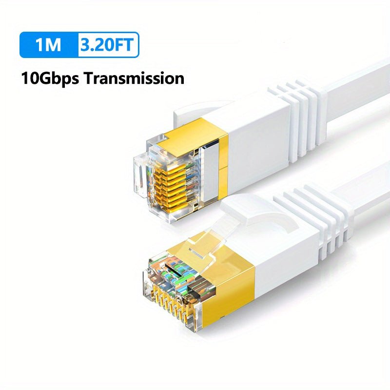 Cat 7 Ethernet Cable High Speed, Shielded Flat Internet Cable With Clips.