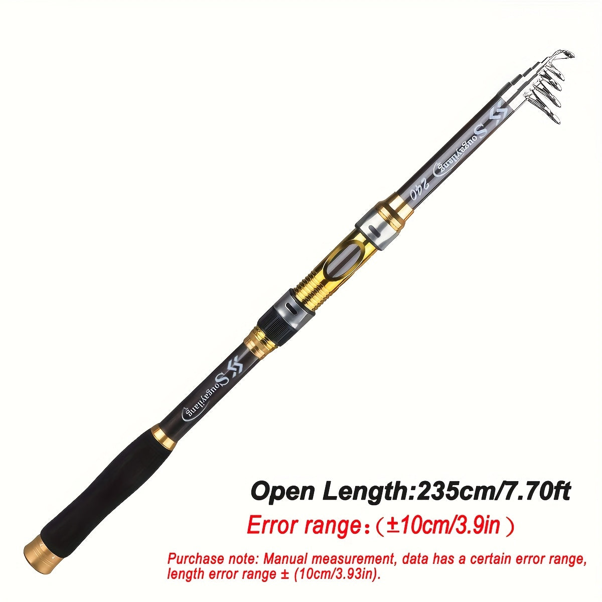 [Quality Construction] Sougayilang Ultralight Carbon Fiber Spinning Fishing Rod - Portable, Medium Action, 204.83-299.92cm Extendable Length, Black & Golden with Comfort Grip Handle - Ideal for All Anglers