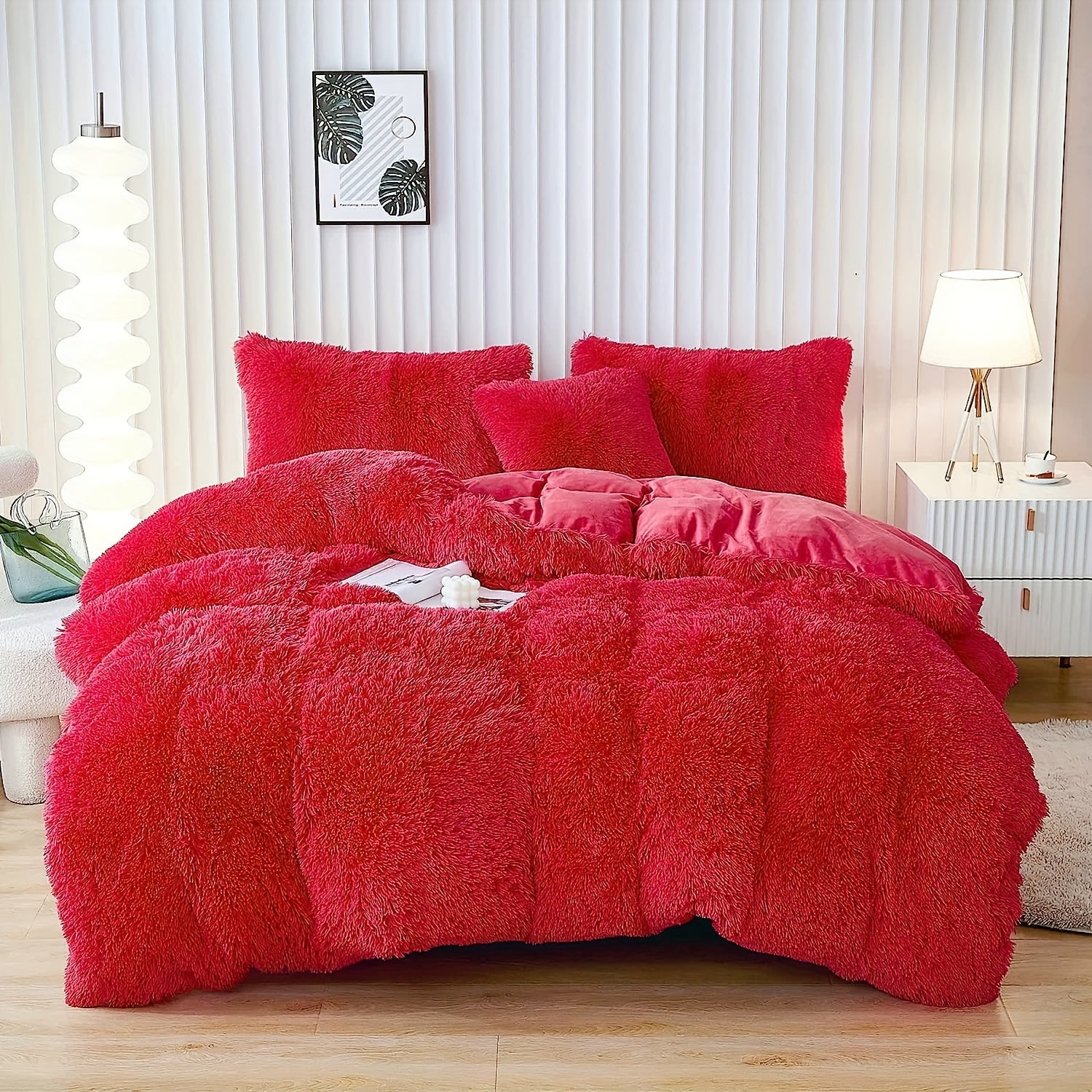 [Plush Duvet Cover Set] 3pcs Multicolor Plush Duvet Cover Set - Soft And Warm Bedding For Bedroom, Guest Room, And Dorm Decor