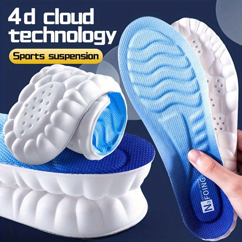 4D Sport Insoles Soft Breathable High-Elasticity Shock Absorption Running Shoe Pads for Men and Women - 4 Colors (Blue, Green, Yellow, White) with Hexagonal Patterns, Comfortable & Supportive Insole, Sports Insoles | Stylish