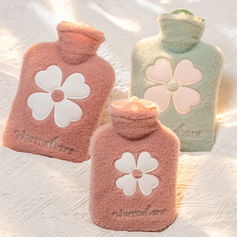 Warmshare 1.0 Liter Hot Water Bottle with Soft Green Cover - PVC, High Quality, Portable Hand and Feet Warmer for Bed Comfort, Bed Warmer | Plush Cover | Snuggleable Texture