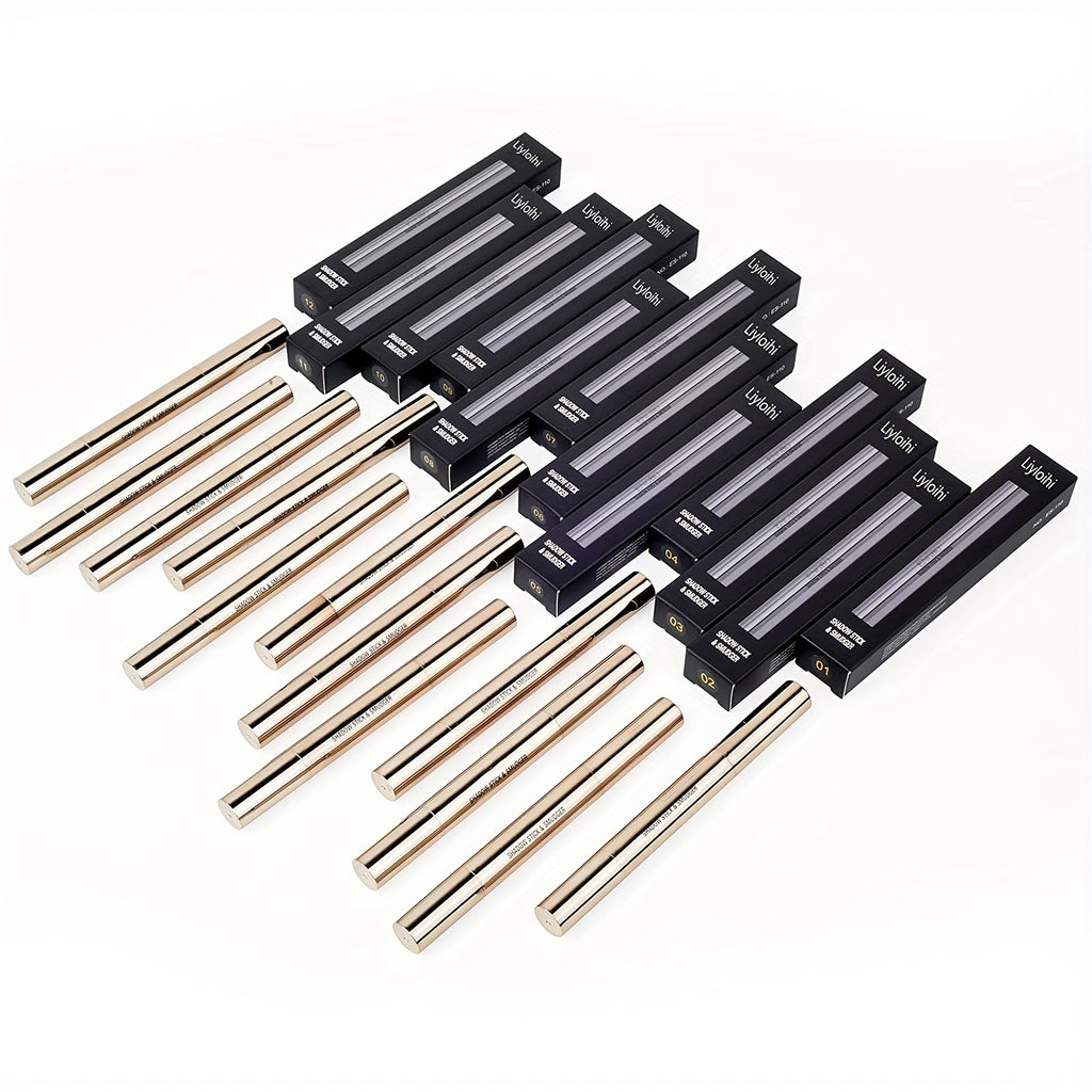 Eyeshadow Stick With Sponge Tip Glitter Creamy Eyeshadow Pencil Crayon Brightening Makeup (12 Midnight Black Matte) With Soft Waterproof Long Lasting Eyeshadow Highlighter Makeup For Music Festival