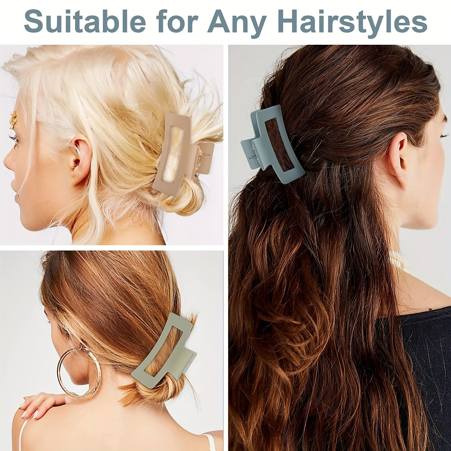 4pcs Strong Hold Hair Claw for Women - Medium Rectangle Clip with Non-Slip Grip for Thick and Thin Hair - Cute and Stylish Jaw Clip for Hair Styling Accessories