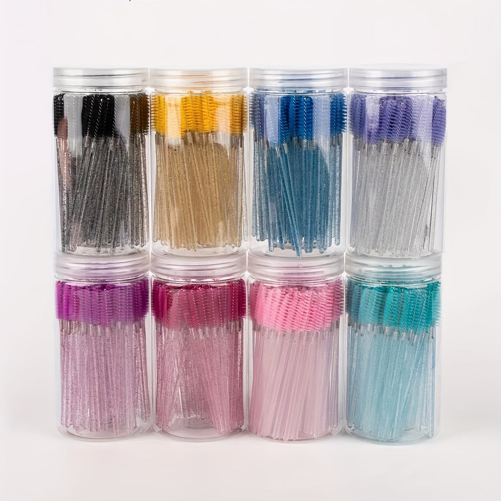 100pcs Eyelash Brushes with Container - Mascara Wands, Eyebrow Brush, and Eyelash Comb for Eyelash Extensions and Makeup Application