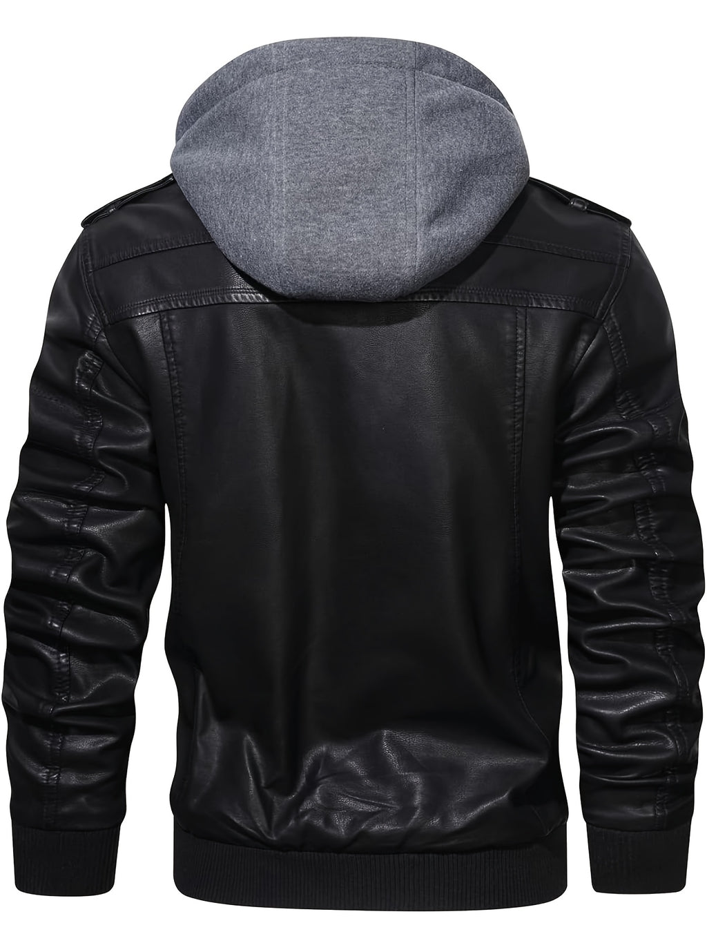 Men's PU Leather Hooded Pockets Zipper Long Sleeves Jackets